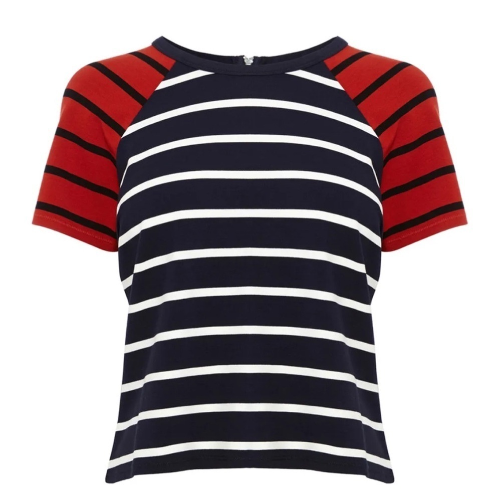Karen Millen Size 8 Colorblock striped Short Sleeve Tee Top